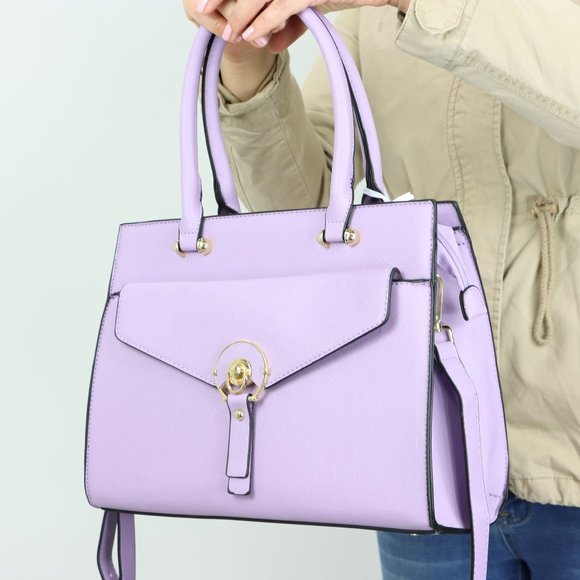 Lavender Light Purple Faux Leather Tote Purse Cross Body Hand Bag - Picture 9 of 12